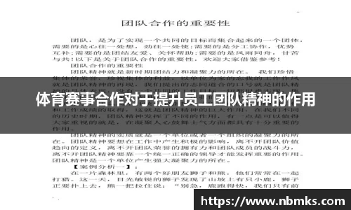 体育赛事合作对于提升员工团队精神的作用